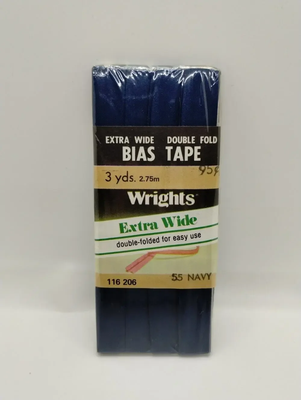 Wrights Dbl Fold Ex Wide Bias Tape 3 yds 116 206 - Navy 55 - Vintage Sewing 1981
